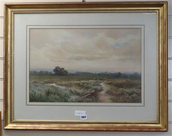 Joseph Powell, watercolour, The Marsh between Pulborough and Amberley, signed, 35 x 53cm